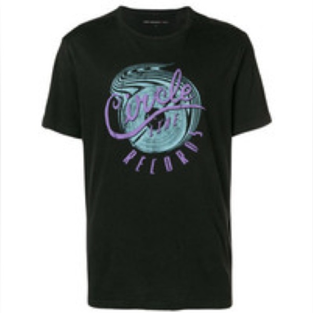 John Varvatos Black Graphic T-Shirt Circle Line Records Size XL